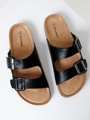 Threadbare Black Slip-On Two Buckle Strap Sandals - Image 2 of 4