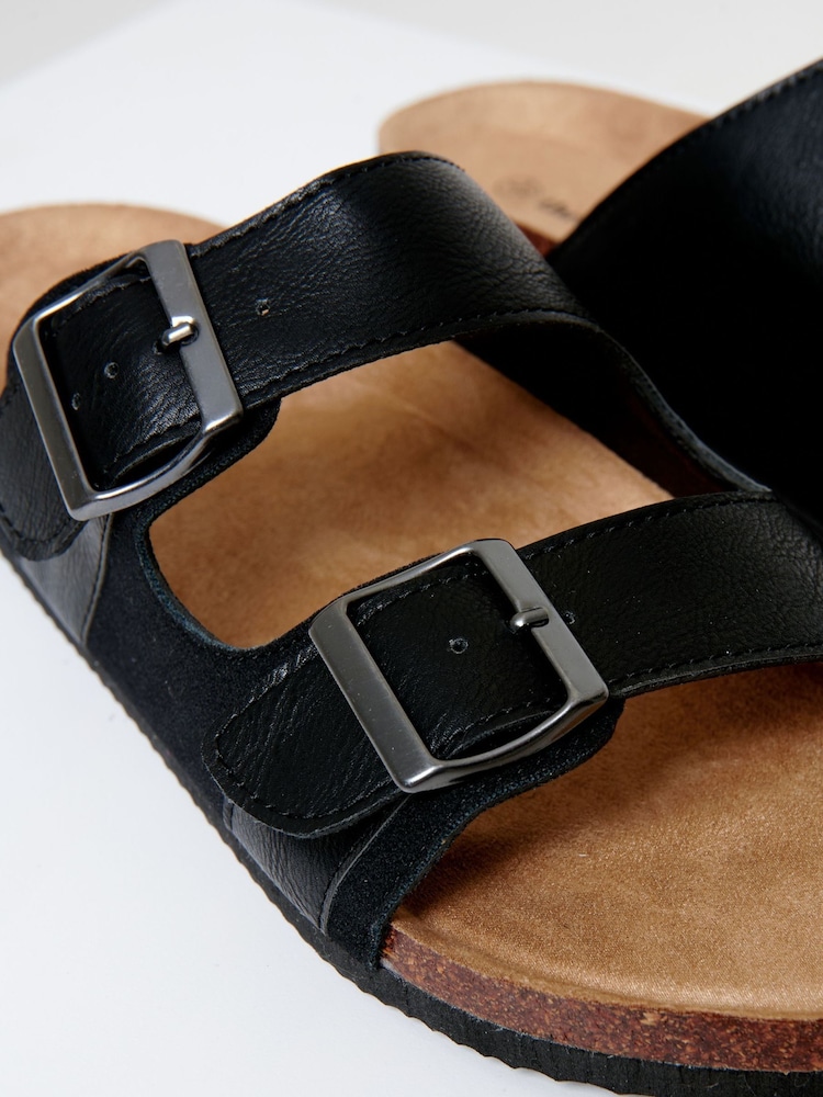 Threadbare Black Slip-On Two Buckle Strap Sandals - Image 3 of 4