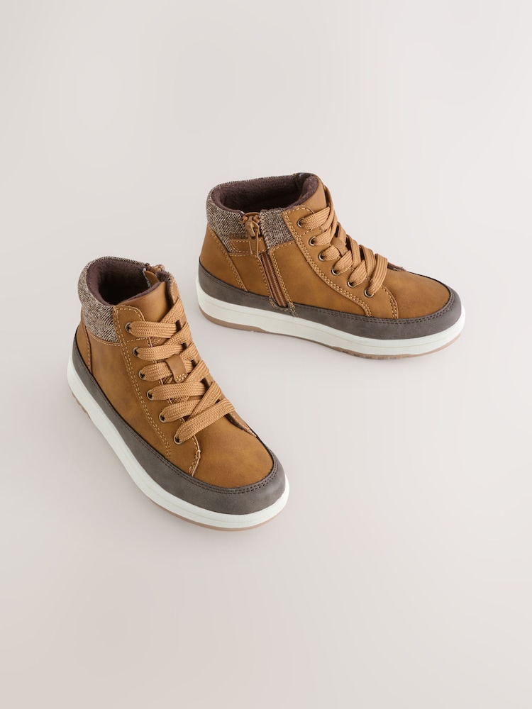 Tan Brown Warm Lined High Top Boots - Image 1 of 6