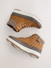 Tan Brown Warm Lined High Top Boots - Image 3 of 6