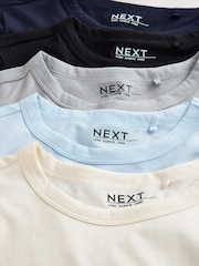 Blue/Navy/Cream/Grey Long Sleeve Crew Neck T-Shirts 5 Pack - Image 7 of 8