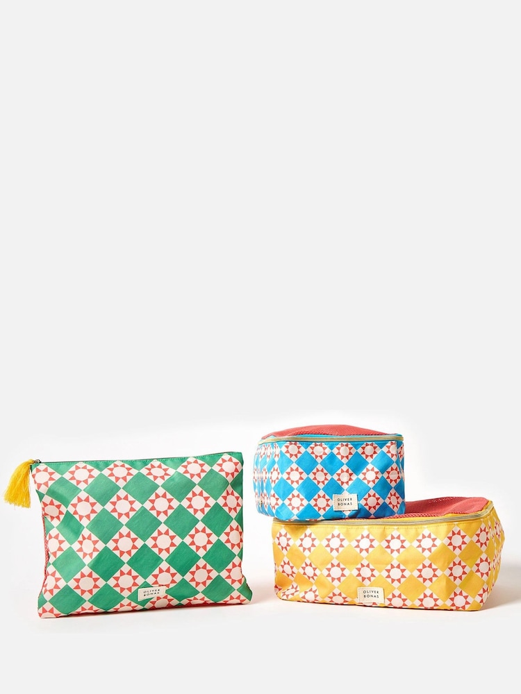 Oliver Bonas Set of 3 Multi Geometric Sun Tile Packing Cubes - Image 1 of 6