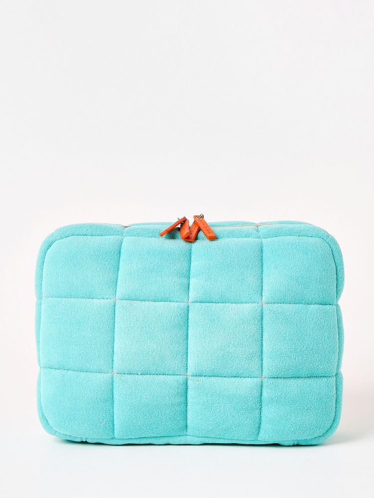 Oliver Bonas Teal Blue Padded Fold Out Cosmetics Bag - Image 1 of 6