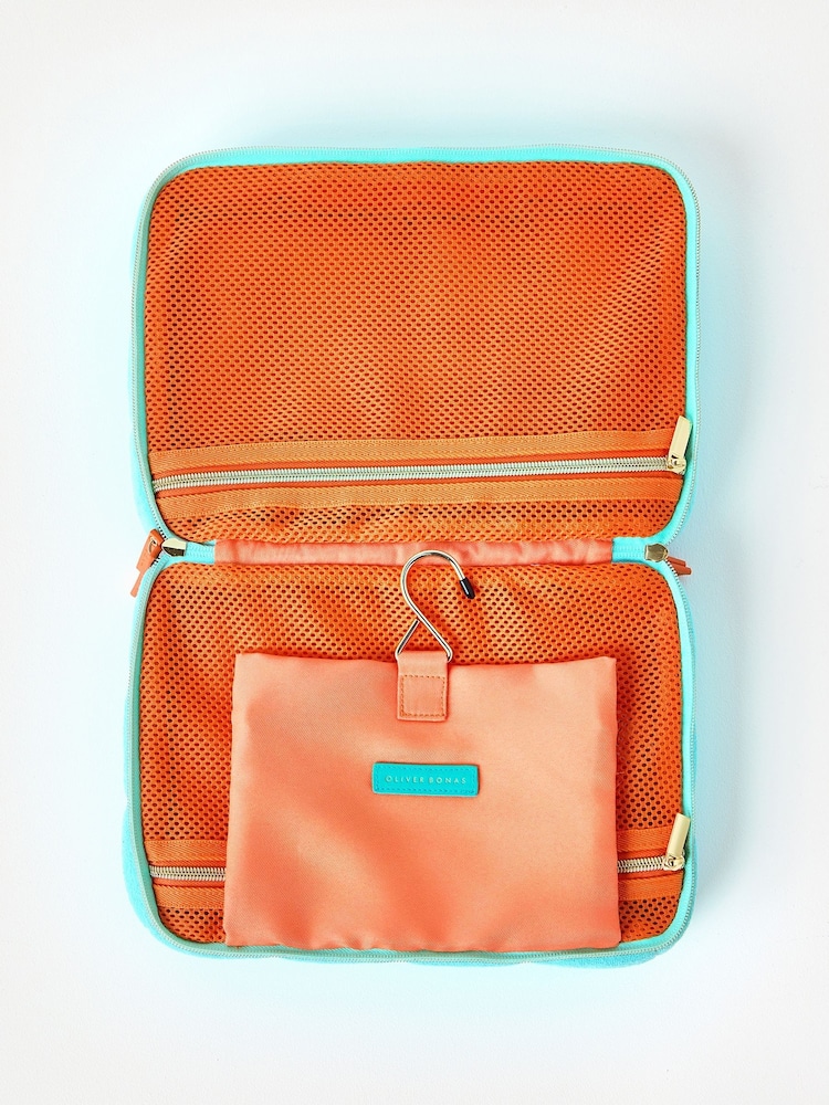 Oliver Bonas Teal Blue Padded Fold Out Cosmetics Bag - Image 2 of 6