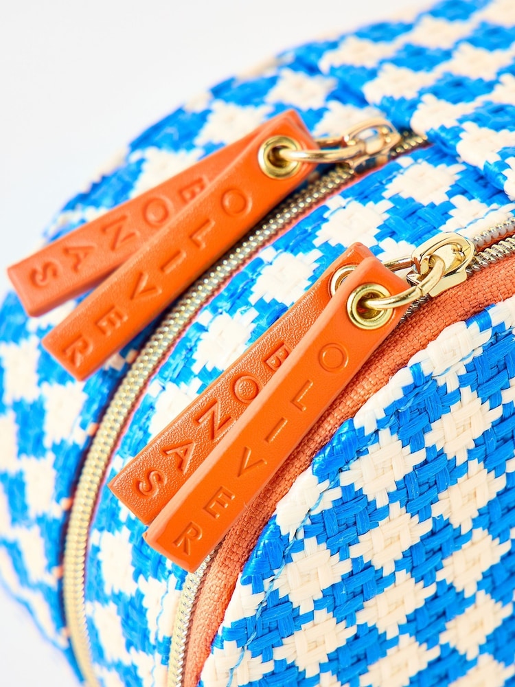 Oliver Bonas Blue Woven Chequerboard Tiered Jewellery Box - Image 2 of 5
