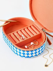 Oliver Bonas Blue Woven Chequerboard Tiered Jewellery Box - Image 4 of 5
