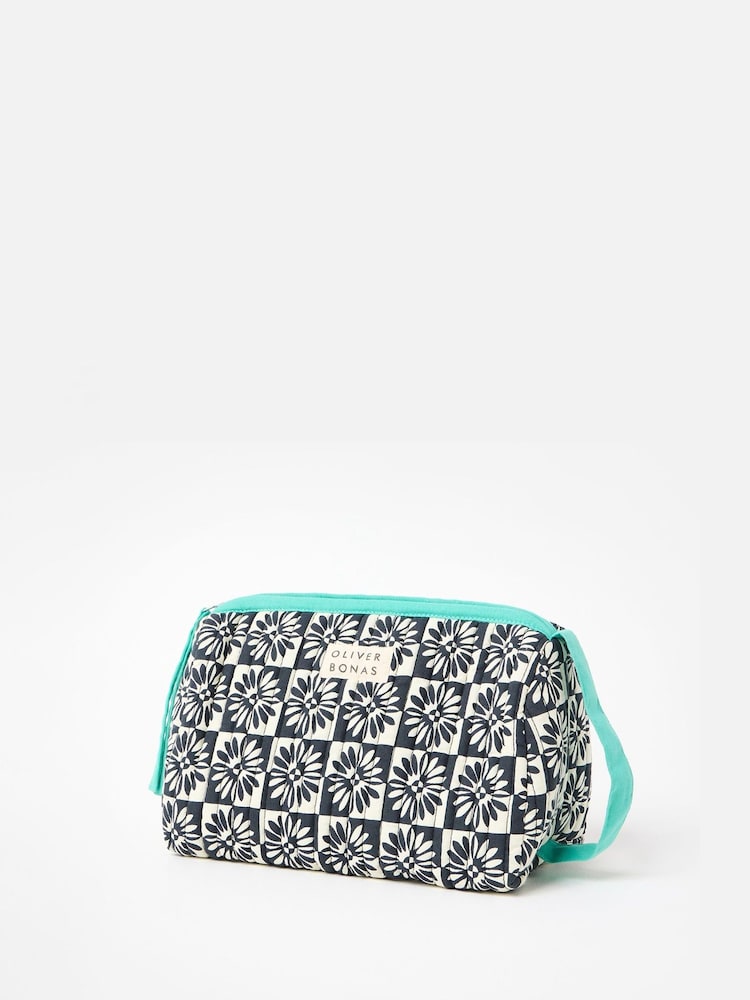 Oliver Bonas Black Daisy Chequerboard Quilted Wash Bag - Image 2 of 5