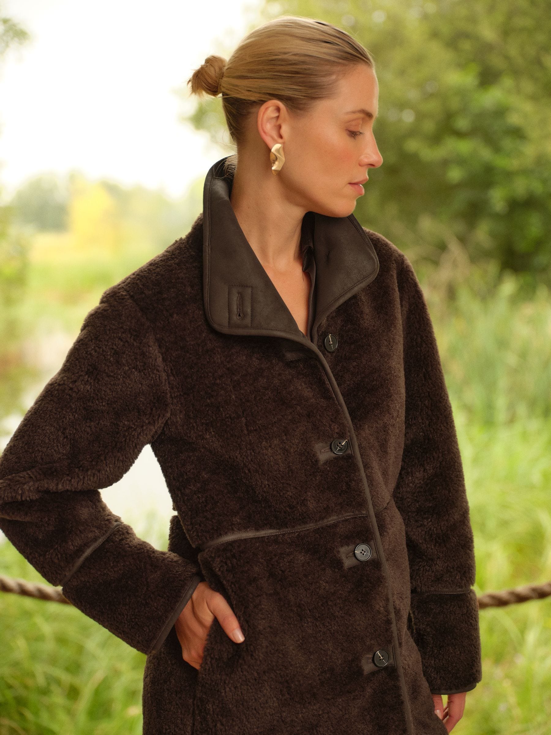 Buy Love & Roses Chocolate Brown Petite Tipped Midi Shearling Coat