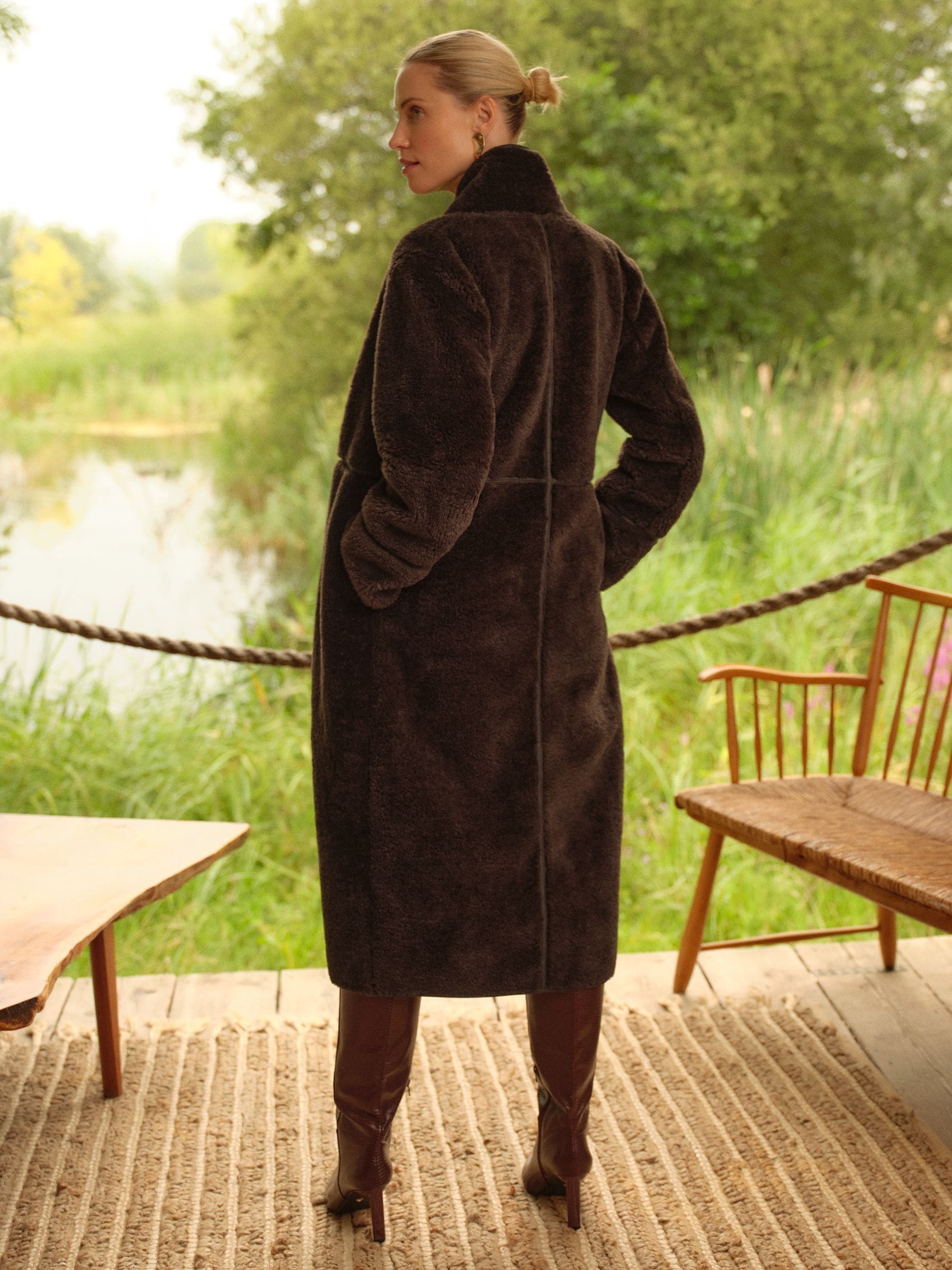 Buy Love & Roses Chocolate Brown Petite Tipped Midi Shearling Coat