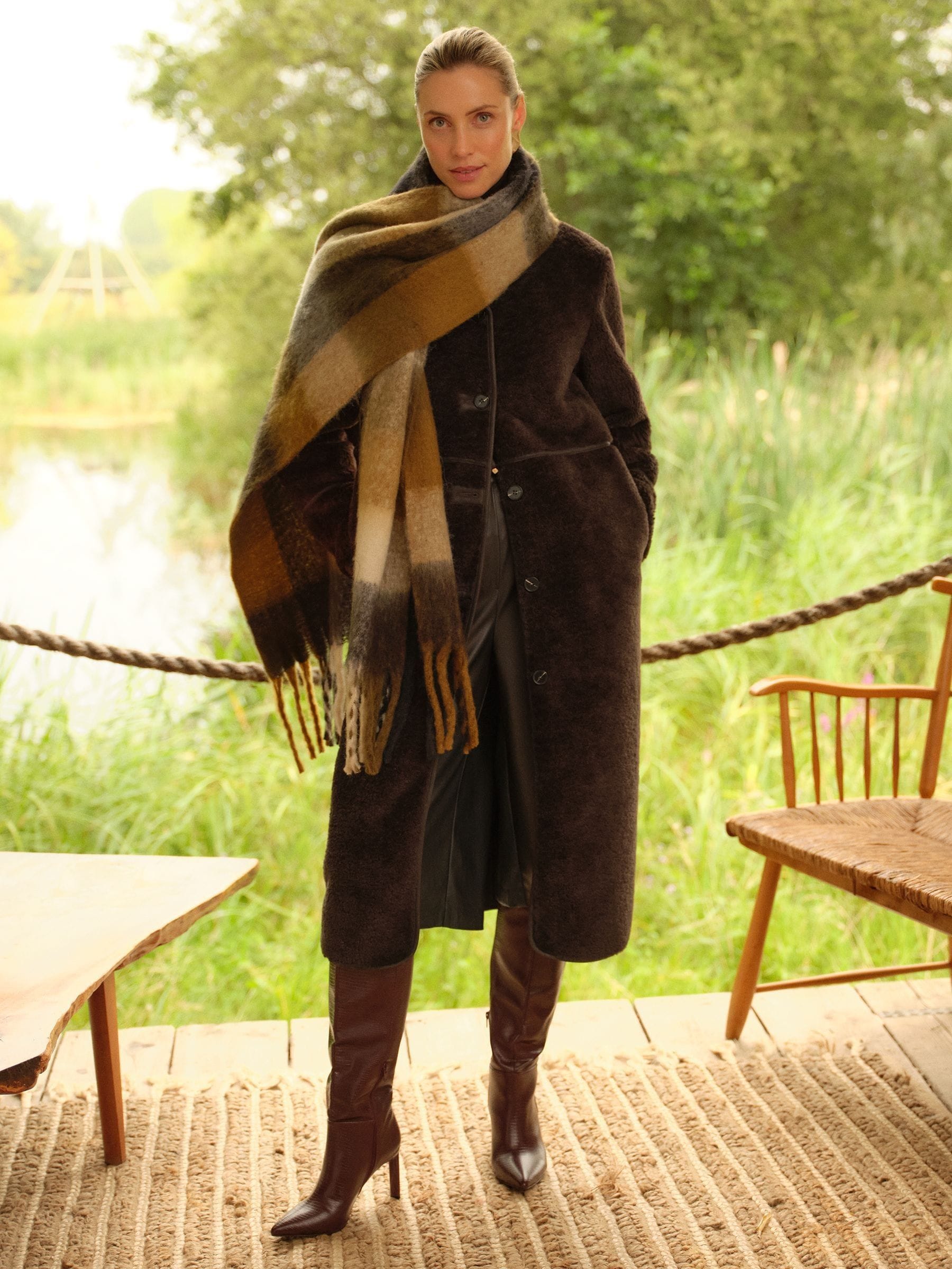 Buy Love & Roses Chocolate Brown Petite Tipped Midi Shearling Coat