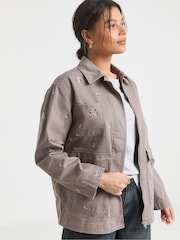 Simply Be Purple Floral Embroidered Utility Shacket - Image 1 of 4