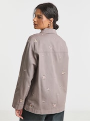 Simply Be Purple Floral Embroidered Utility Shacket - Image 2 of 4