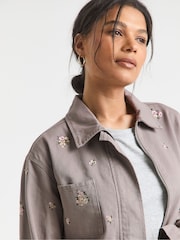 Simply Be Purple Floral Embroidered Utility Shacket - Image 3 of 4