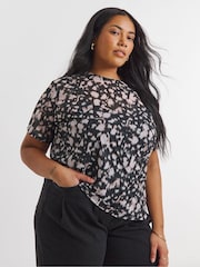 Simply Be Black Printed Mesh Relaxed Fit T-Shirt - Image 1 of 4