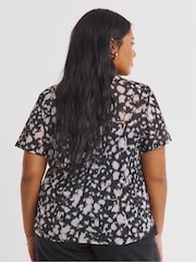 Simply Be Black Printed Mesh Relaxed Fit T-Shirt - Image 2 of 4