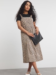 Simply Be Animal Midaxi Denim Pinafore 100% Cotton Dress - Image 4 of 5