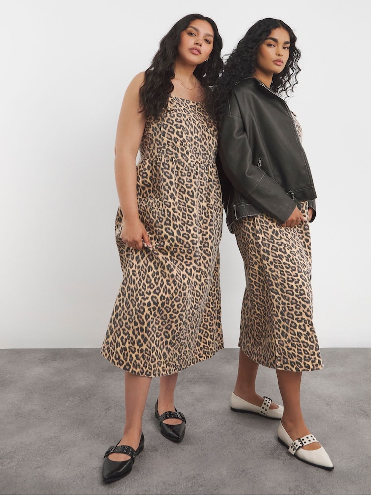 Simply Be Animal Midaxi Denim Pinafore 100% Cotton Dress - Image 5 of 5