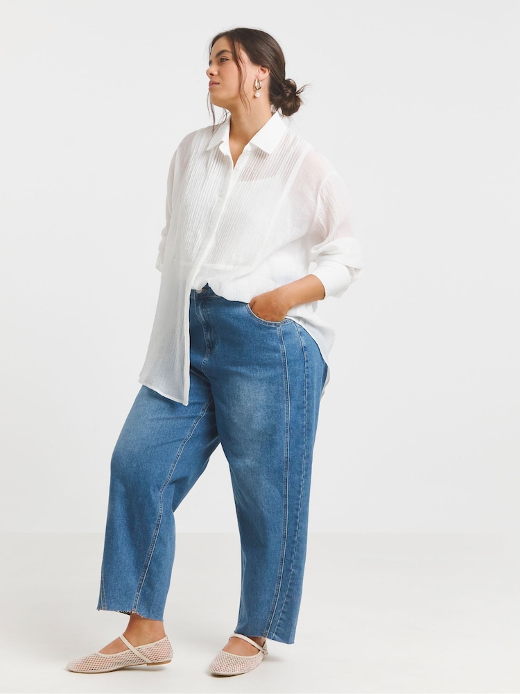 Simply Be White Oversized Pintuck Tuxedo Shirt - Image 2 of 4