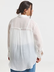 Simply Be White Oversized Pintuck Tuxedo Shirt - Image 3 of 4