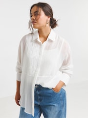 Simply Be White Oversized Pintuck Tuxedo Shirt - Image 4 of 4