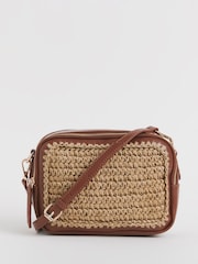 JD Williams Natural Tan Raffia Contrast Camera Bag - Image 1 of 4