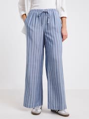 Simply Be Blue Wide Fit Tie Waist Wide Leg Trousers - Image 1 of 4