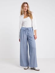 Simply Be Blue Wide Fit Tie Waist Wide Leg Trousers - Image 4 of 4