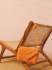 JD Williams Orange Macrame Cross-Body Bag - Image 1 of 5