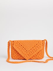 JD Williams Orange Macrame Cross-Body Bag - Image 2 of 5