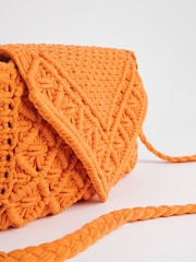 JD Williams Orange Macrame Cross-Body Bag - Image 4 of 5