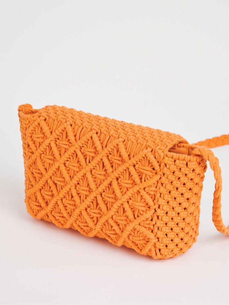 JD Williams Orange Macrame Cross-Body Bag - Image 5 of 5