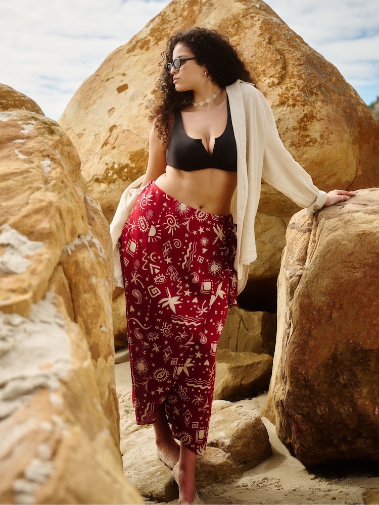 Simply Be Red Print Wrap Skirt - Image 1 of 5