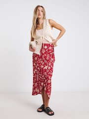 Simply Be Red Print Wrap Skirt - Image 2 of 5