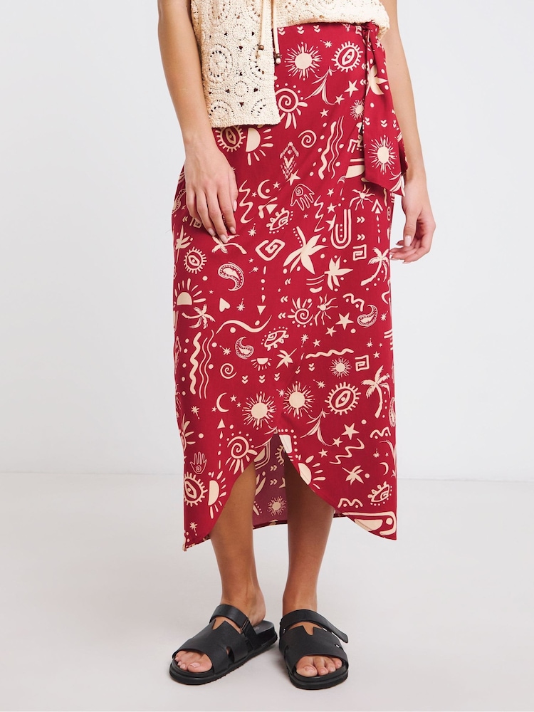 Simply Be Red Print Wrap Skirt - Image 5 of 5