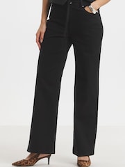 Simply Be Black Wide Fit Tie Front Wide Leg Jeans - Image 1 of 4