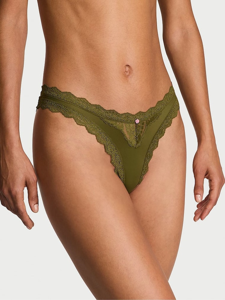 Victoria's Secret Green Chameleon Lace Trim Brazilian Knickers - Image 1 of 3 Victoria's Secret Green Chameleon Lace Trim Brazilian Knickers - Image 1 of 3