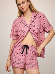 Victoria's Secret Asprin Dot Pink Flannel Short Pyjamas Set - Image 1 of 3