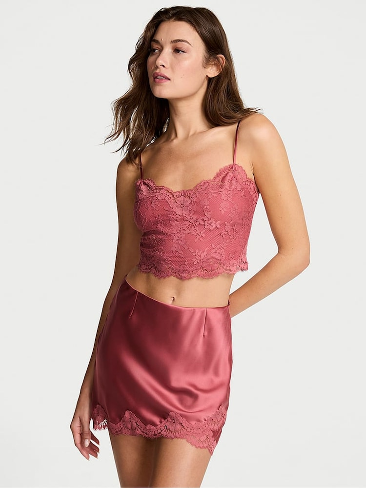 Victoria's Secret Seductive Rose Pink Satin Lace Cami and Mini Skirt Set - Image 1 of 2 Victoria's Secret Seductive Rose Pink Satin Lace Cami and Mini Skirt Set - Image 1 of 2