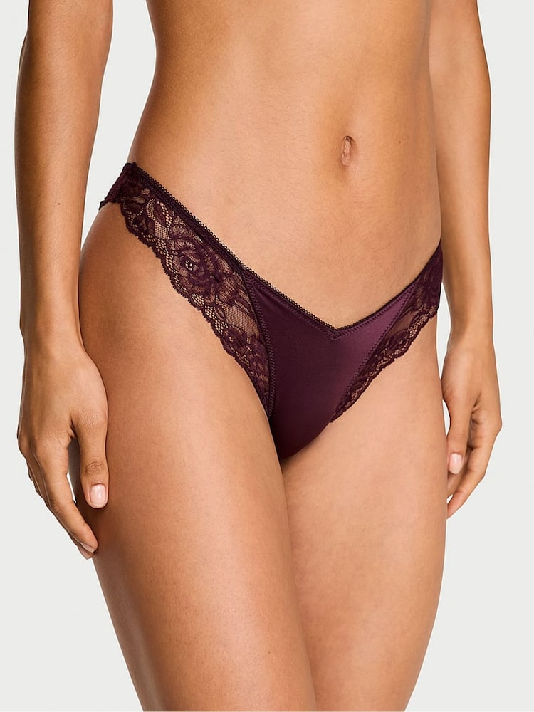 Victoria's Secret Winter Wine Red Thong Rose Lace Trim Knickers - Image 1 of 4