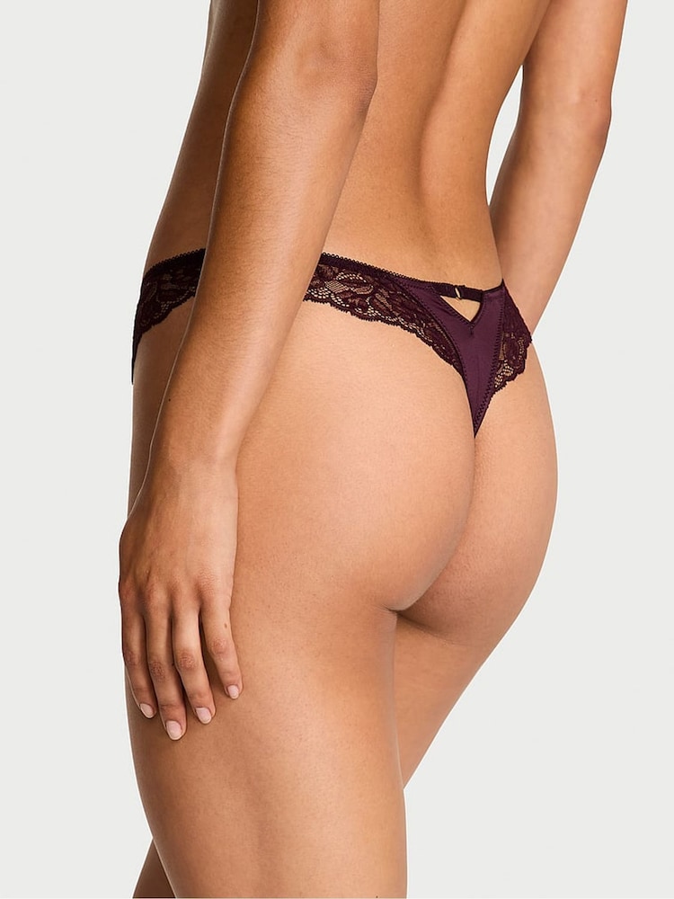 Victoria's Secret Winter Wine Red Thong Rose Lace Trim Knickers - Image 2 of 4