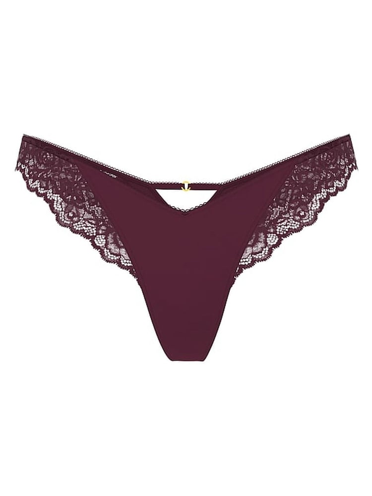 Victoria's Secret Winter Wine Red Thong Rose Lace Trim Knickers - Image 4 of 4