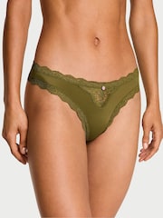 Victoria's Secret Green Chameleon Lace Trim Thong Knickers - Image 1 of 3