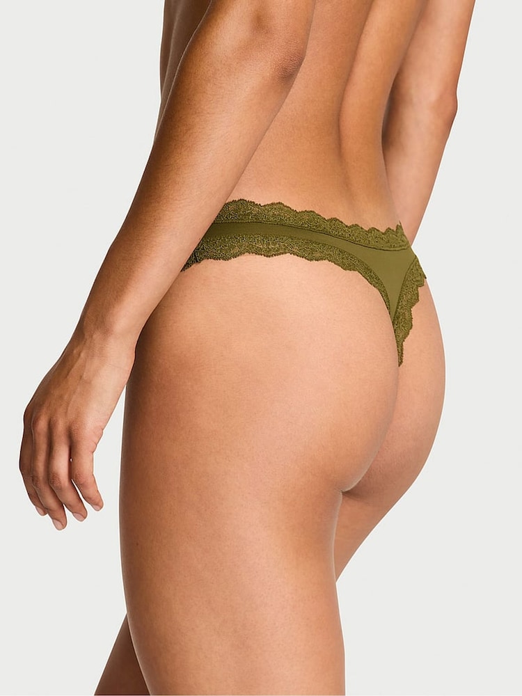 Victoria's Secret Green Chameleon Lace Trim Thong Knickers - Image 2 of 3