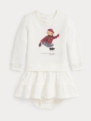 Polo Ralph Lauren Cream Girls Skate Bear Knit Pleat Dress - Image 1 of 3