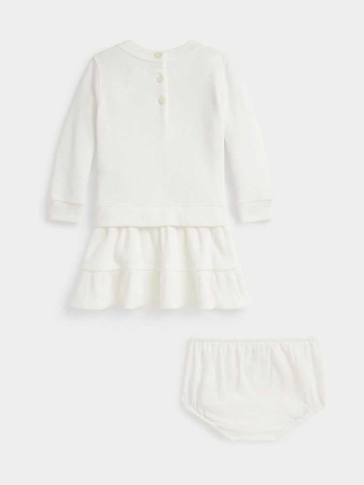 Polo Ralph Lauren Cream Girls Skate Bear Knit Pleat Dress - Image 2 of 3
