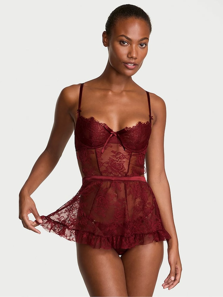 Victoria's Secret Sangria Red Apron Babydoll Set - Image 1 of 5 Victoria's Secret Sangria Red Apron Babydoll Set - Image 1 of 5