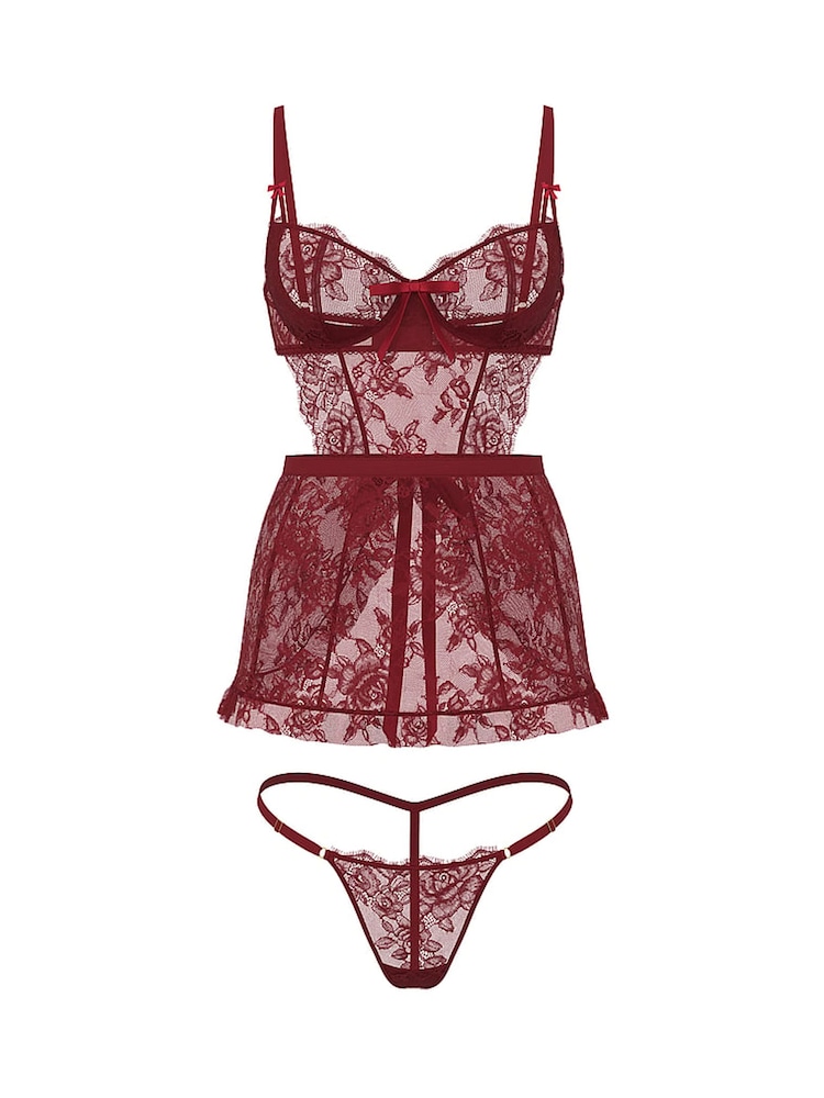 Victoria's Secret Sangria Red Apron Babydoll Set - Image 5 of 5