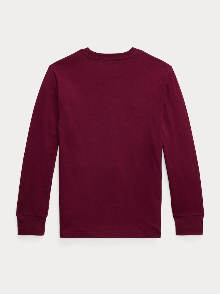 Polo Ralph Lauren Red Boys Cotton Jersey Long Sleeve T-Shirt - Image 2 of 2 Polo Ralph Lauren Red Boys Cotton Jersey Long Sleeve T-Shirt - Image 2 of 2
