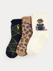 Polo Ralph Lauren Animal Baby Girl Bear Crew Socks 3 Pack - Image 1 of 1