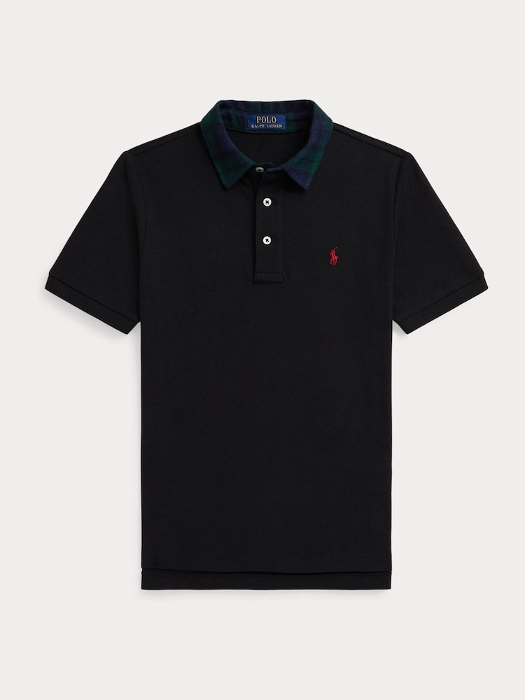 Polo Ralph Lauren Black Tartan Contrast Collar Polo Jumper - Image 1 of 2 Polo Ralph Lauren Black Tartan Contrast Collar Polo Jumper - Image 1 of 2